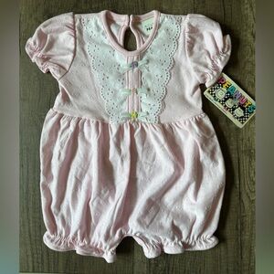 NWT Deadstock Vintage Peanuts Baby Clothes Romper Rosettes Lace 6-9M